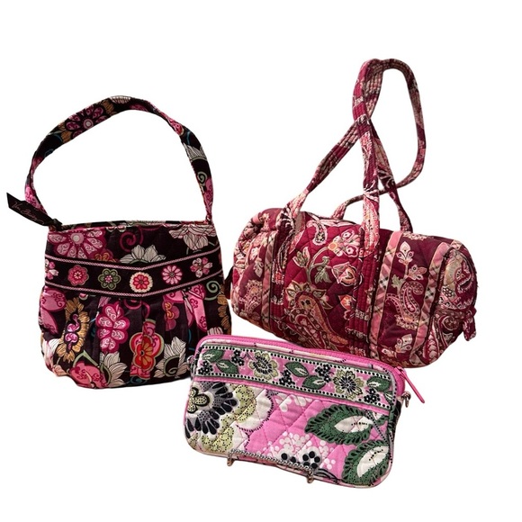 Vera Bradley Set of 3 in Maroon Pink Burgundy Patterns EUC Mini Bags & Zip Pouch - Picture 16 of 16